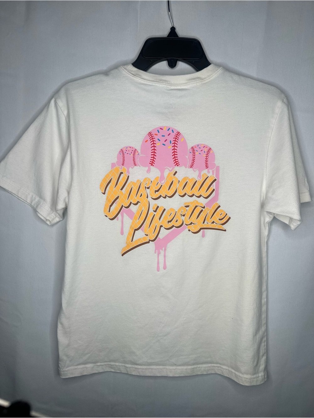 BSBL Lifestyle 101 Apparel Youth Large White Graphic Baseball Crew Neck T-Shirt - Picture 2 of 3